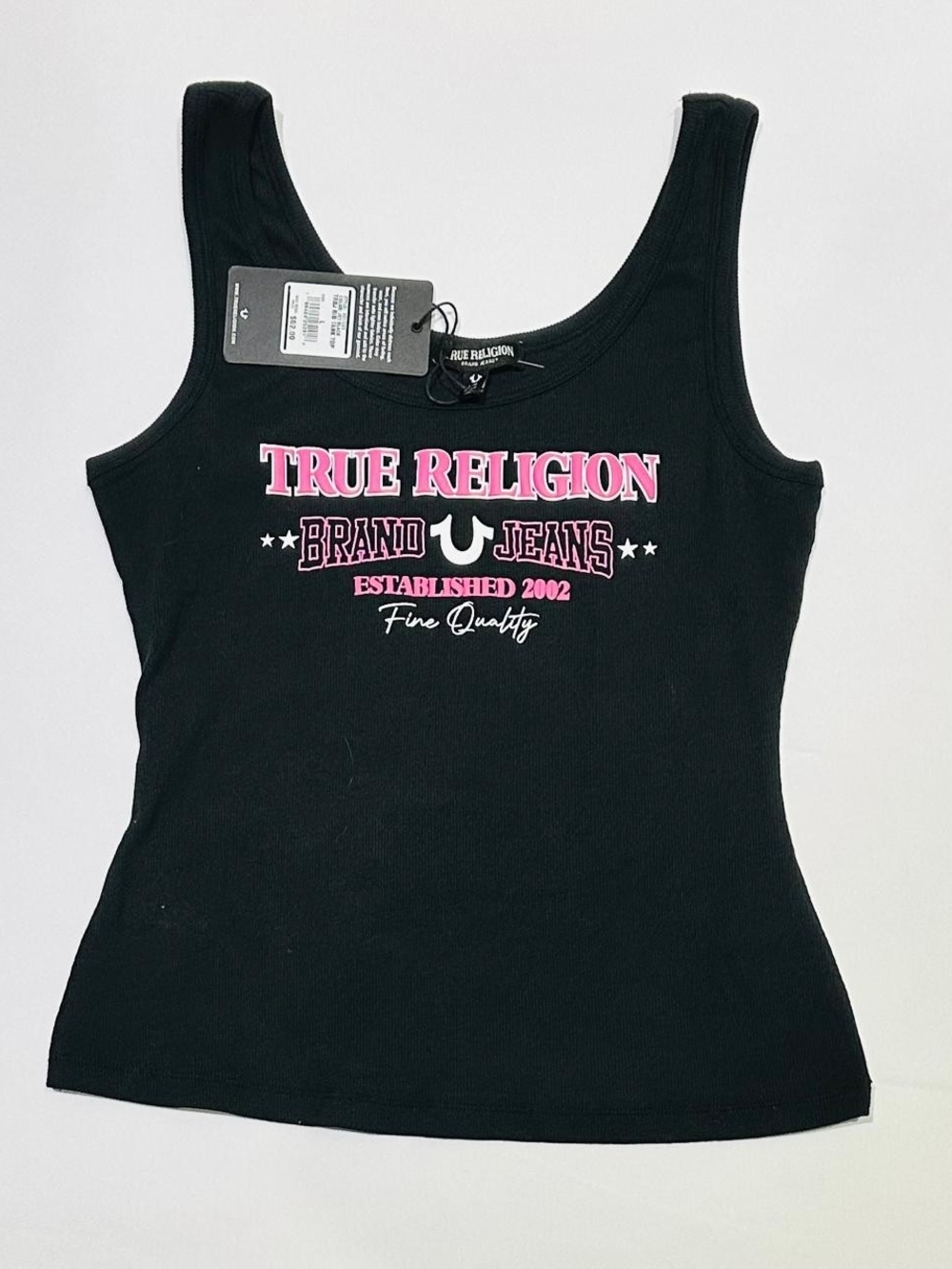 🖤
True Religion Black Ribbed Tank Top Graphic Logo Pink Size L Y2K